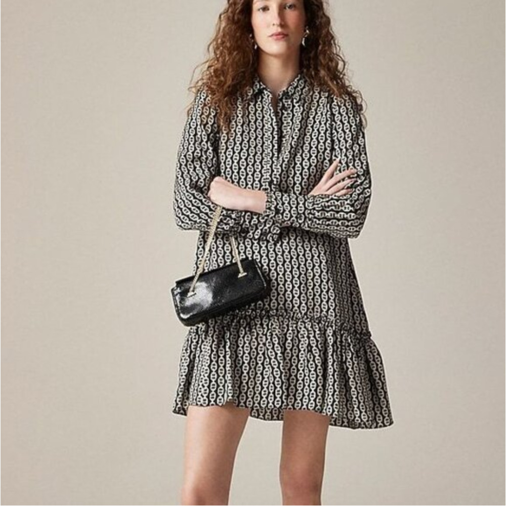 J. Crew NWT Amelia Popover Shirt Dress Chain Print Women's XS Oversized